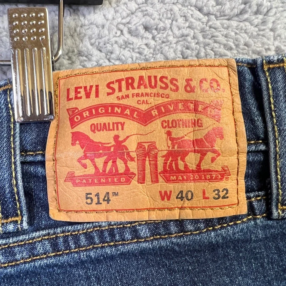 Levis 514 Jeans Men 40x32 Blue Denim Dark Wash Straight Fit Americana Heritage